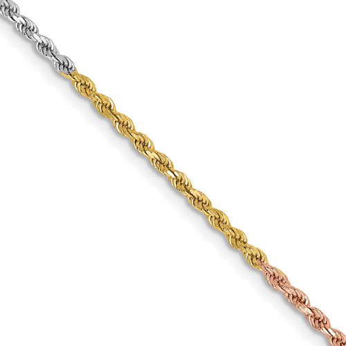 Lex & Lu 14k Tri-color Gold Tri-color 1.8mm D/C Rope Chain Necklace or Bracelet - Lex & Lu