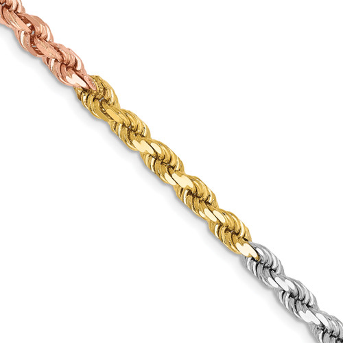 Lex & Lu 14k Tri-color Gold Tri-color 4mm D/C Rope Chain Necklace or Bracelet - Lex & Lu
