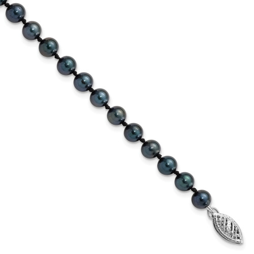 Lex & Lu 14k Yellow Gold 5-6mm Round Blk Saltwater Akoya Cultured Pearl Necklace - Lex & Lu