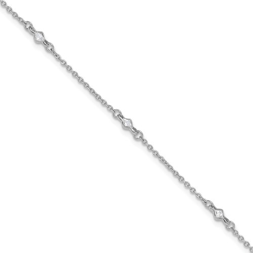 Lex & Lu Sterling Silver 5 Fancy CZ's Anklet 9'' - Lex & Lu