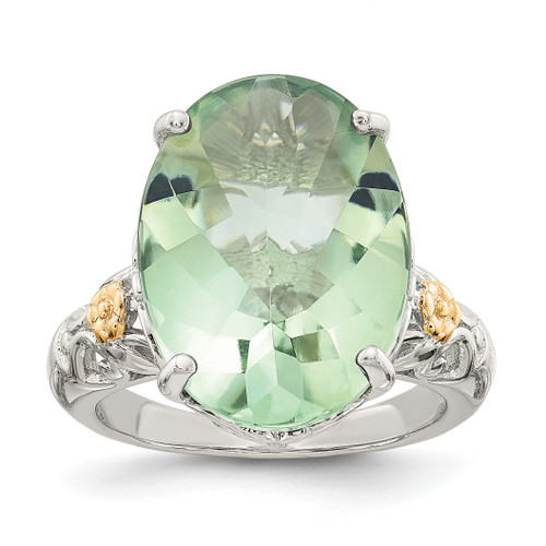 Lex & Lu 14k Yellow Gold w/Sterling Silver Green Quartz Ring LAL93467 - Lex & Lu