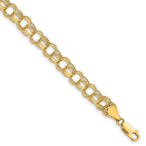 Lex & Lu 14k Yellow Gold Lite 7.5mm Triple Link Charm Bracelet - Lex & Lu