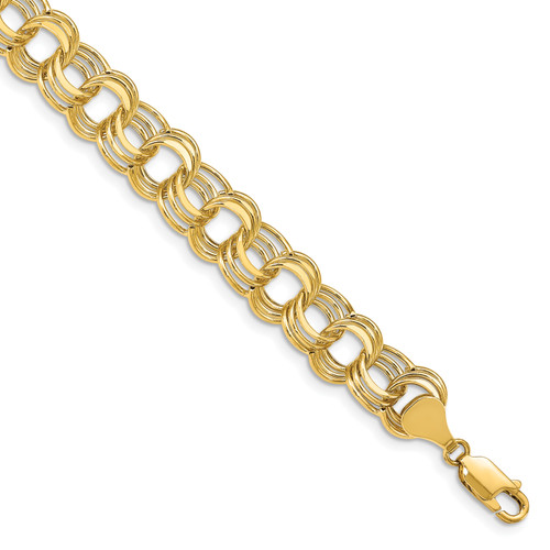 Lex & Lu 14k Yellow Gold Lite 9.5 Triple Link Charm Bracelet - Lex & Lu