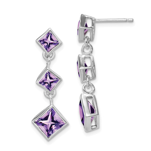 Lex & Lu Sterling Silver Polished Amethyst Post Dangle Earrings - Lex & Lu