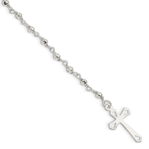 Lex & Lu Sterling Silver Polished Rosary Bracelet 7.5'' LAL9636 - Lex & Lu