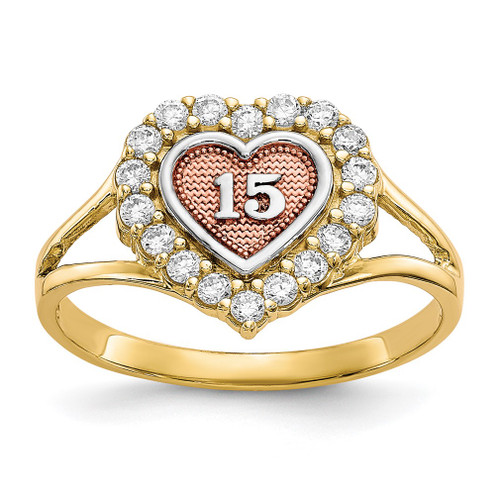 Lex & Lu 10k Two-tone Gold Sweet 15 Heart Ring - Lex & Lu