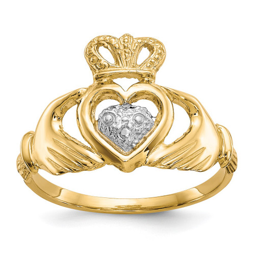 Lex & Lu 10k Yellow Gold w/Rhodium Claddagh Ring - Lex & Lu