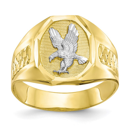 Lex & Lu 10k Yellow Gold w/Rhodium Men's Eagle Ring LAL96620 - Lex & Lu
