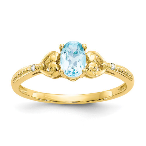 Lex & Lu 10k Yellow Gold Light Swiss Blue Topaz Diamond Ring 10XB28 - Lex & Lu