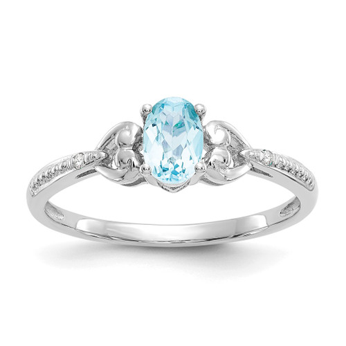 Lex & Lu 10k White Gold Light Swiss Blue Topaz Diamond Ring 10XB29 - Lex & Lu