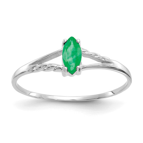 Lex & Lu 10k White Gold Polished Geniune Emerald Birthstone Ring 10XBR1 LAL96771 - Lex & Lu