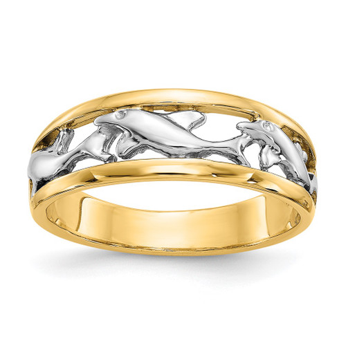 Lex & Lu 14k Two-tone Gold w/Rhodium Dolphin Ring - Lex & Lu
