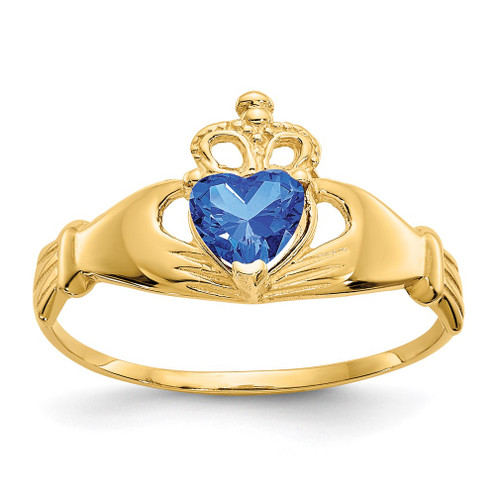 Lex & Lu 14k Yellow Gold CZ September Birthstone Claddagh Heart Ring - Lex & Lu