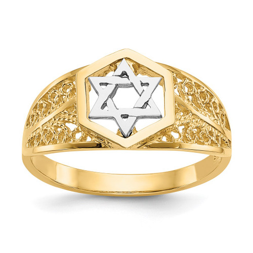 Lex & Lu 14k Two-tone Gold Polished Star of David Ring - Lex & Lu