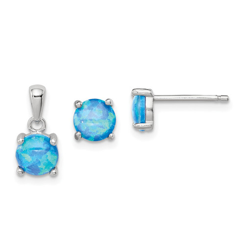 Lex & Lu Sterling Silver Created Opal Pendant & Earrings Set - Lex & Lu