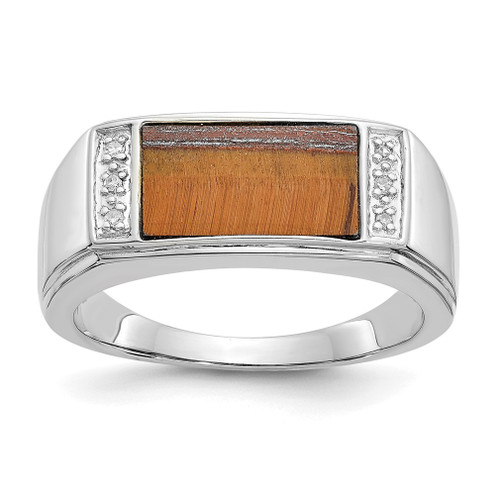 Lex & Lu 14k White Gold Tigers Eye & A Quality Diamond Men's Ring - Lex & Lu