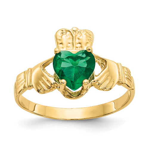 Lex & Lu 14k Yellow Gold May Birthstone Claddagh Ring - Lex & Lu