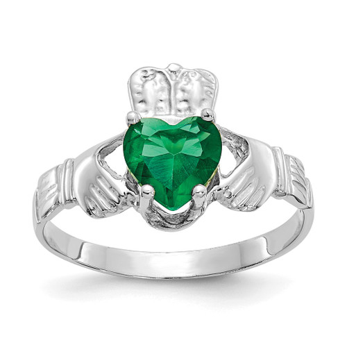 Lex & Lu 14k White Gold May Birthstone Claddagh Ring - Lex & Lu