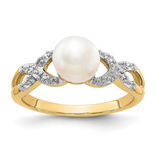 Lex & Lu 14k Yellow Gold Diamond and FW Cultured Pearl Ring LALY11651AA - Lex & Lu