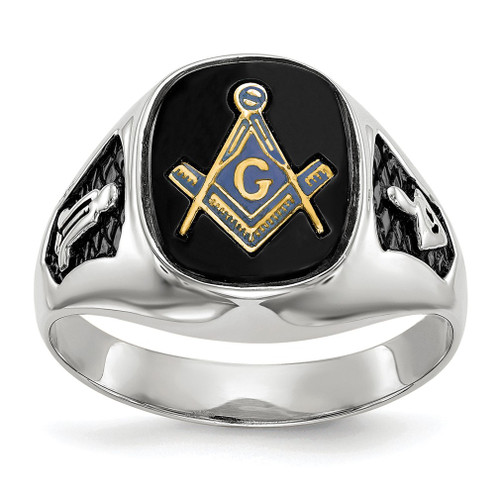 Lex & Lu 14k White Gold Men's Masonic Ring LAL98919 - Lex & Lu