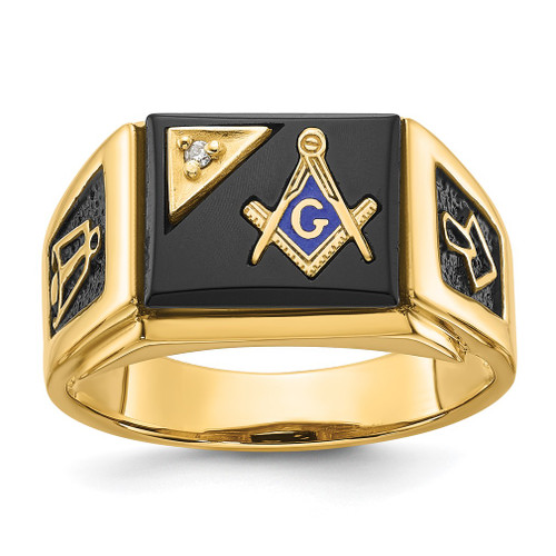 Lex & Lu 14k Yellow Gold AA Diamond Men's Masonic Ring Y4110MA - Lex & Lu