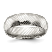 Lex & Lu Damascus Steel Polished Faceted 7mm Band Ring - Lex & Lu