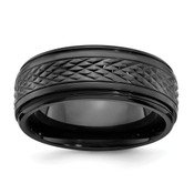 Lex & Lu Black Zirconium Polished Ridged Edge 8mm Band Ring - Lex & Lu