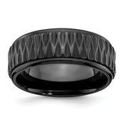 Lex & Lu Black Zirconium Polished Grooved 8mm Band Ring - Lex & Lu