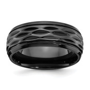 Lex & Lu Black Zirconium Polished and D/C 8mm Band Ring - Lex & Lu