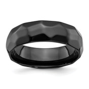 Lex & Lu Black Zirconium Polished and Hammered 7mm Band Ring - Lex & Lu