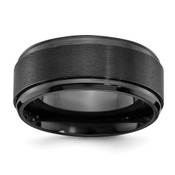 Lex & Lu Black Zirconium Polished with Brushed Center Beveled Edge 9mm Band Ring - Lex & Lu