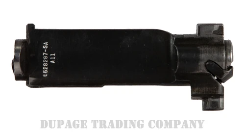 Photo of the springfield bolt from the top, showing the drawing number and heat lot. Shows some wear on the locking lugs, and the dark blued finish on the bolt.