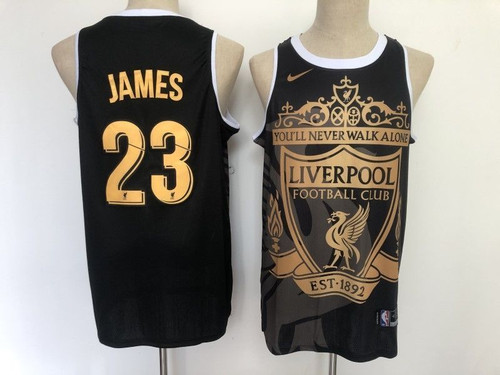 HickVibes Los Angeles Lakers X Liverpool You'Ll Never Walk Alone Lebron James 23 Nba 2021 New Arrival Black Jersey