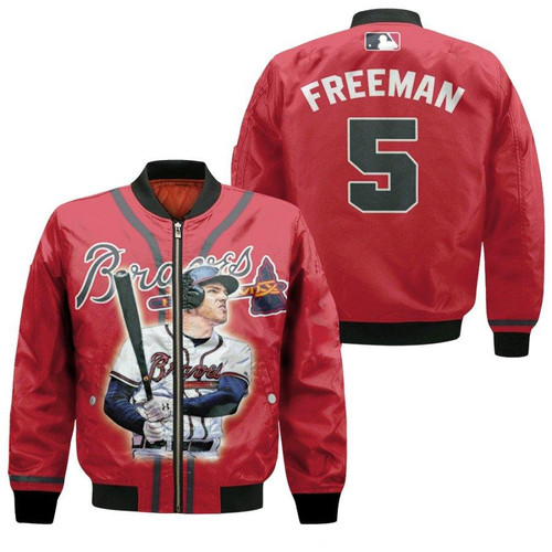 HickVibes Atlanta Braves Freddie Freeman 5 NFL Legendary Captain Red 3D Designed Allover Gift For Braves Fans Bomber Jacket