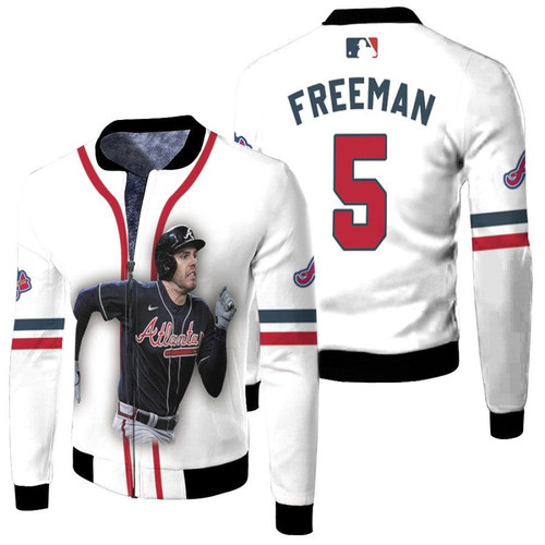 HickVibes Atlanta Braves Freddie Freeman 5 MLB Legendary Captain White 3D Designed Allover Gift For Braves Fans Fleece Bomber Jacket