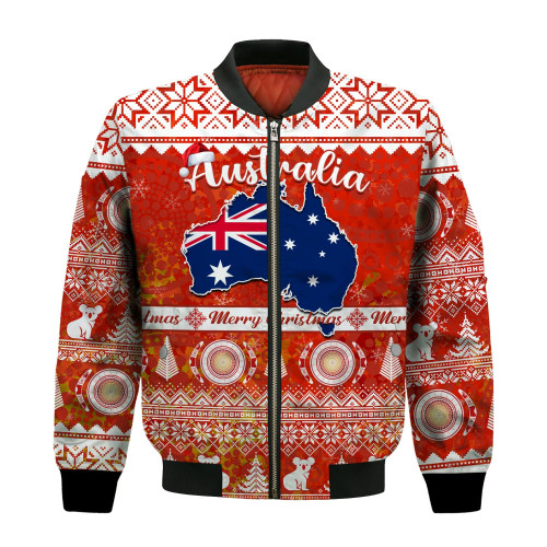 HickVibes (Custom Personalised) Australia Bomber Jacket Australian Map Aboriginal Painting Merry Christmas LT14