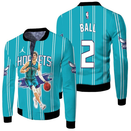 HickVibes Charlotte Hornets LaMelo Ball 2 Great Player 2020 NBA Aqua 3D Designed Allover Gift For Hornets Fans Fleece Bomber Jacket