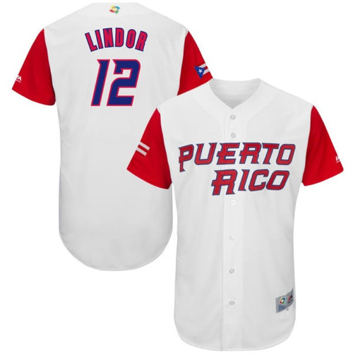 HickVibes #12 Francisco Lindor Puerto Rico National Baseball World Classic 2017 White Jersey