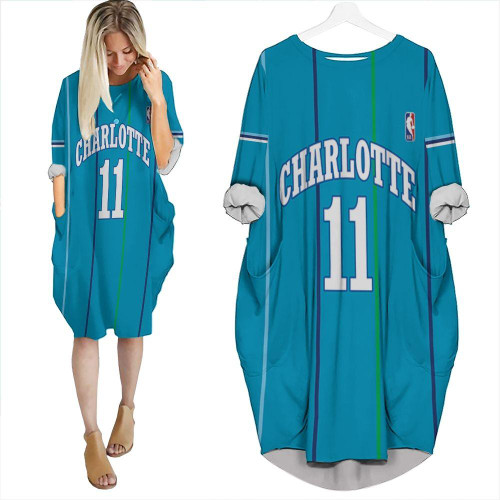 HickVibes Charlotte Hornets NBA Basketball Team Logo Hardwood Classics Teal 2019 Jersey Style Custom Gift For Hornets Fans Batwing Pocket Dress