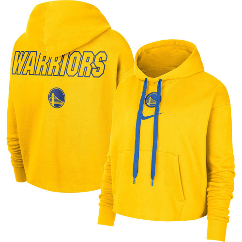 HickVibes Golden State Warriors Nike Replica Women&#x27;s Courtside Cropped Pullover Hoodie - Gold