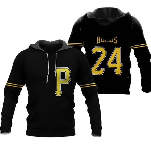 HickVibes Pittsburgh Pirates Barry Bonds #24 MLB Great Player Baseball Team Logo Majestic Custom Black 2019 3D Designed Allover Gift For Pirates Fans Hoodie