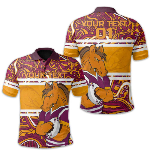 HickVibes (Custom Personalised) Brisbane Indigenous Polo Shirt Broncos Cartoon