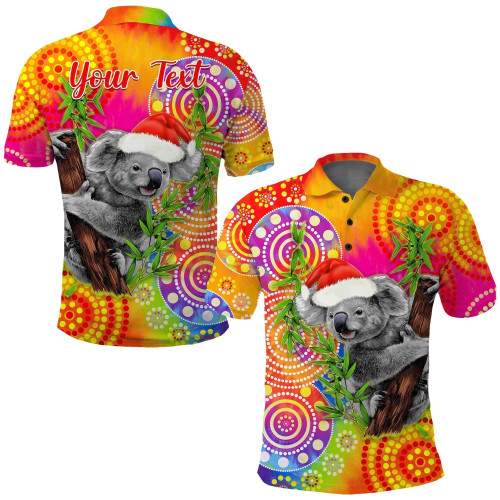 HickVibes (Custom Personalised) Australia Koala Aboriginal Polo Shirt Rainbow Tie Dye Merry Christmas LT13