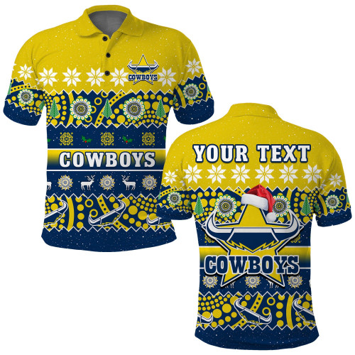 HickVibes (Custom Personalised) Cowboys Christmas Polo Shirt Aboriginal Art Merry Xmas LT14