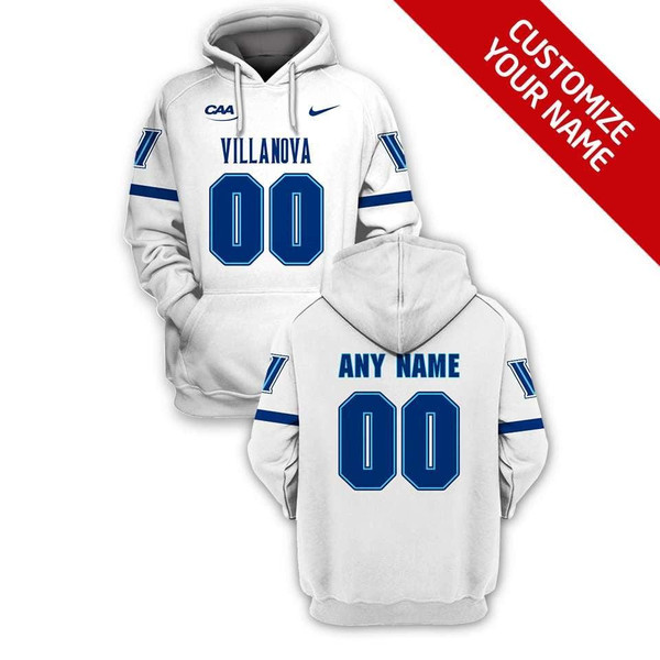 HickVibes Villanova Wildcats #00 3D Personalized White Jersey Style Gift With Custom Number Name For Wildcats Fans Hoodie