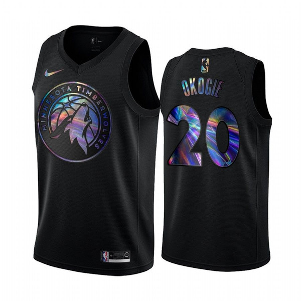 HickVibes Timberwolves Josh Okogie Iridescent Holographic Black Jersey