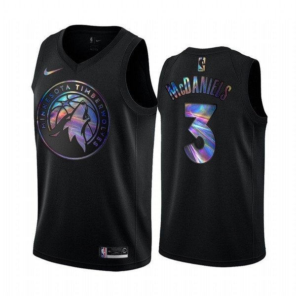 HickVibes Timberwolves Jaden Mcdaniels Iridescent Holographic Black Jersey