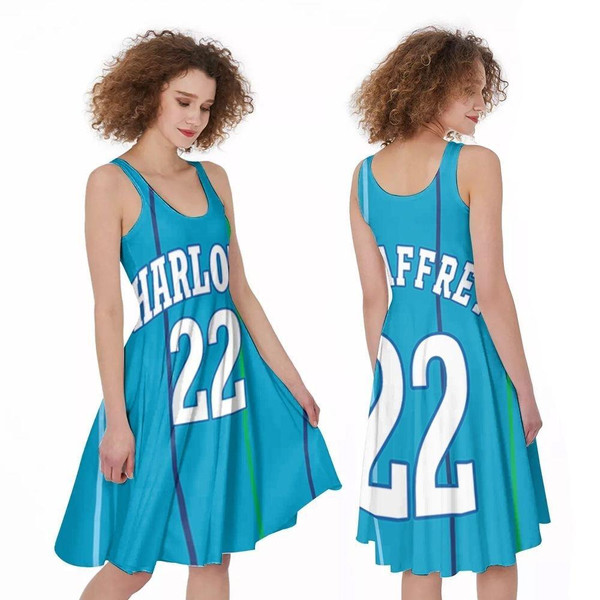 HickVibes Charlotte Hornets Christian McCaffrey #22 NBA Great Player Hardwood Classics Teal 2019 Jersey Style Gift For Hornets Fans A-line Dress