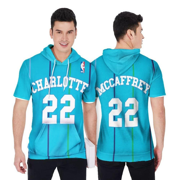 HickVibes Charlotte Hornets Christian McCaffrey #22 NBA Mitchell Ness Hardwood Classics Swingman Teal 2019 Jersey Style Gift For Hornets Fans Short Sleeve Hoodie