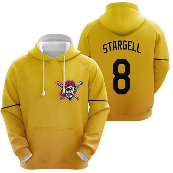 HickVibes Pittsburgh Pirates Willie Stargell #8 Great Player 2020 MLB Baseball Team Logo Yellow 3D Designed Allover Gift For Pirates Fans Hoodie